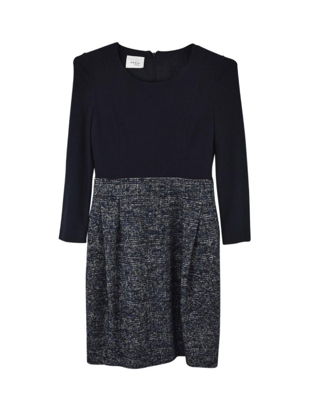 AKRIS PUNTO Wool Mohair Alpaca Blend 3/4 Sleeve Office Work Dress 10 Navy Tweed